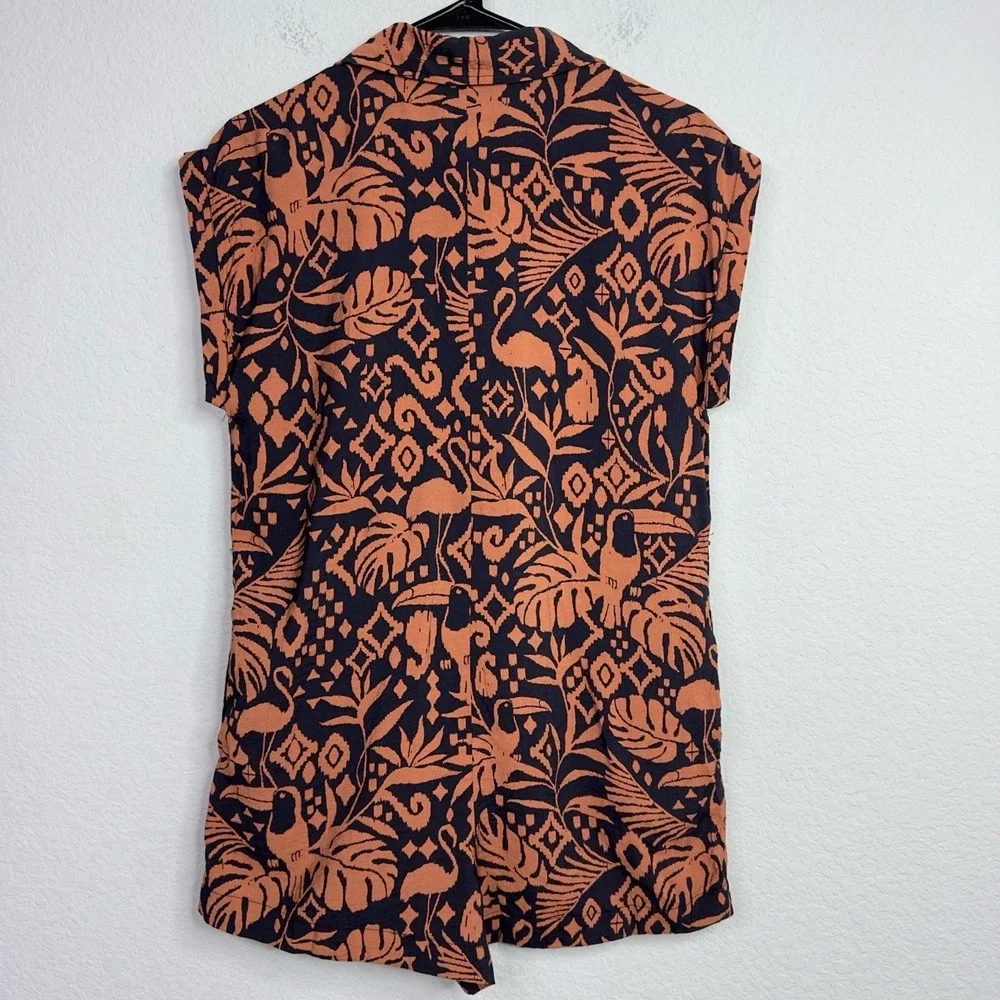 Dress Forum Jumpsuit Womens S Brown Black Tropical Resort Vacation‎ Boho Artsy